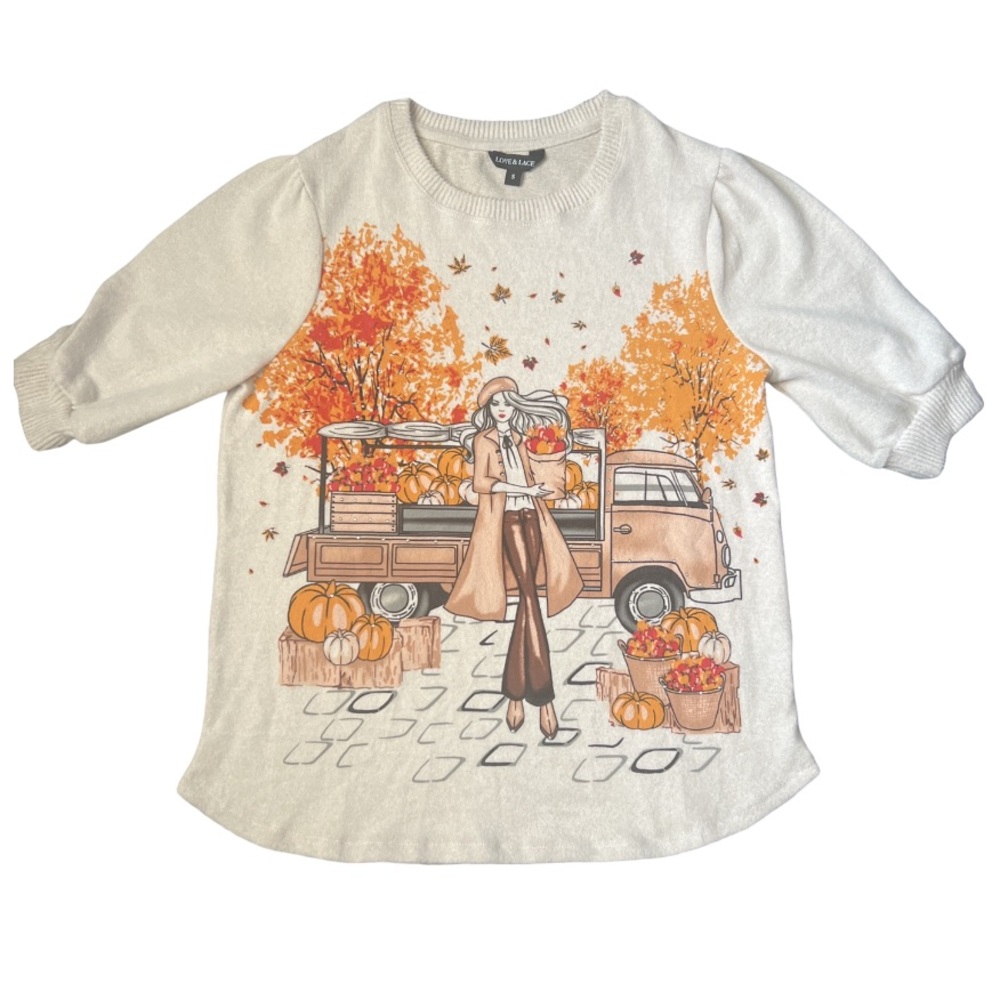 Love & Lace Women’s Lady in the Fall Themed Super Soft Sweater Size Small